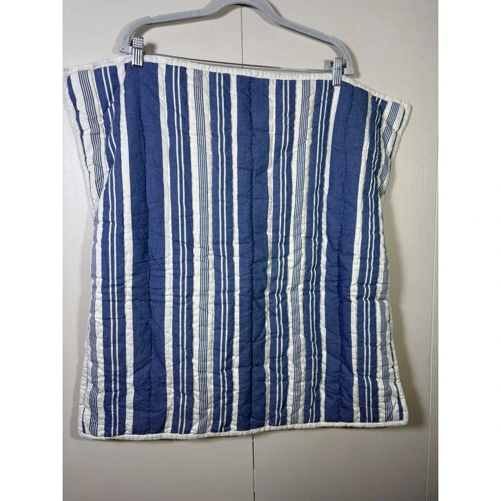 Pottery Barn Set of 2 Euro Pillow Shams Blue White Striped Quilted Cotton 26x26
